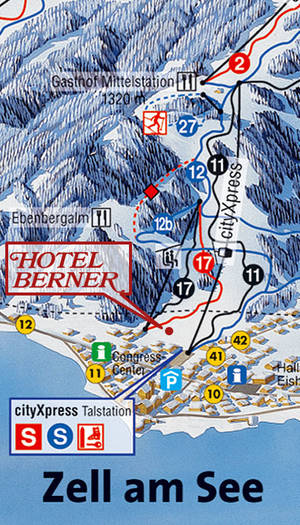 Das Hotel Berner in Zell am See befindet sich  an der Skiabfahrt. Neben dem Ebenberg Sessellift und dem CityXpress.